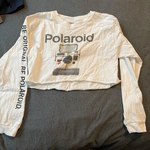 White Polaroid long sleeve cropped t shirt